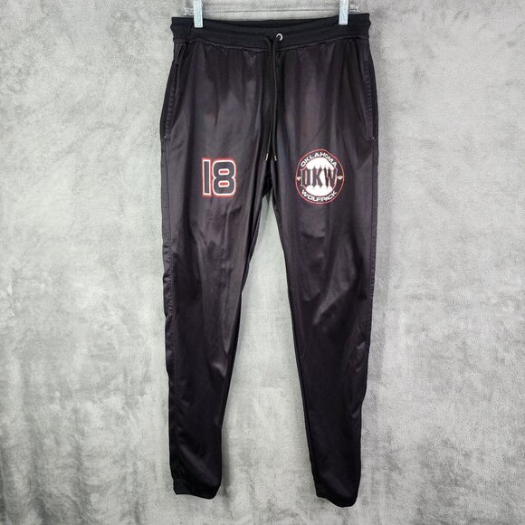 Mens Black Vintage OKW Wolfpack Track Pants Drawstring Elastic Waist Size XL - Picture 2 of 9